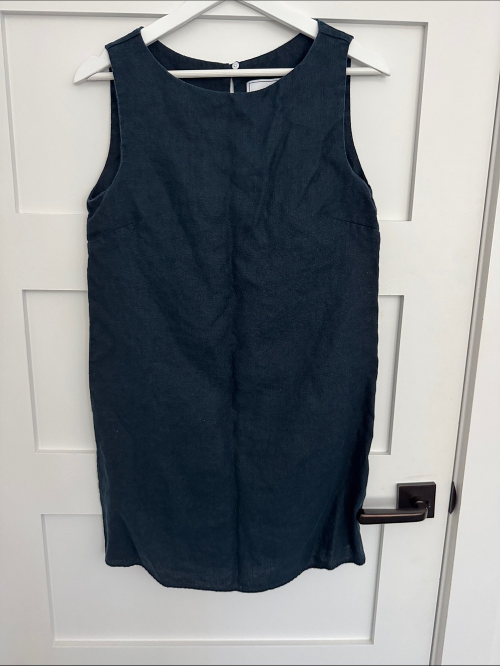 With Nothing Underneath Classic Sleeveless linen Shift Dress in Dark Navy
